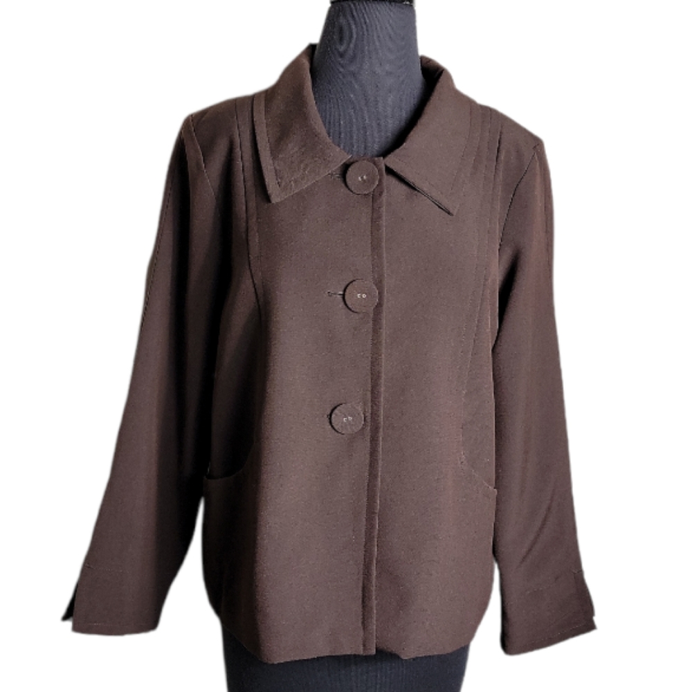 D.F.A. New York brown button front blazer collared women's size 8 pockets work